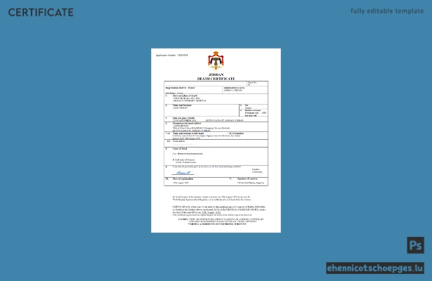 Jordanische Personenstandsurkunde (Sterbeurkunde) – Beispiel als Word- und PDF-Datei